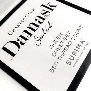 new WHITE Charter Club Damask Solid 550 TC 100% Supima Cotton Queen Sheet Set